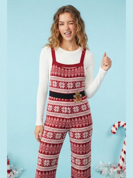 Born Famous Pants - Born Famous Women's Ugly Christmas Fair Isle Knit Jumpsuit. XL.